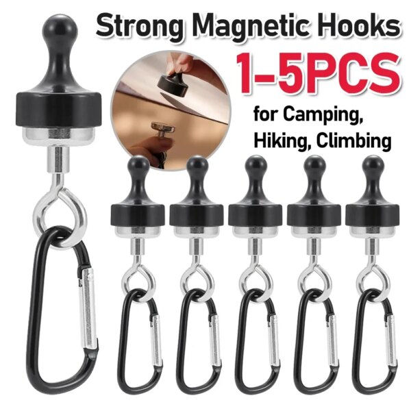 1-5PCS Strong Magnetic Carabiner Keychain Camping Snap Clip D Type Lock Buckle Outdoor Tent Canopy Hanging Buckle Hook Clasps