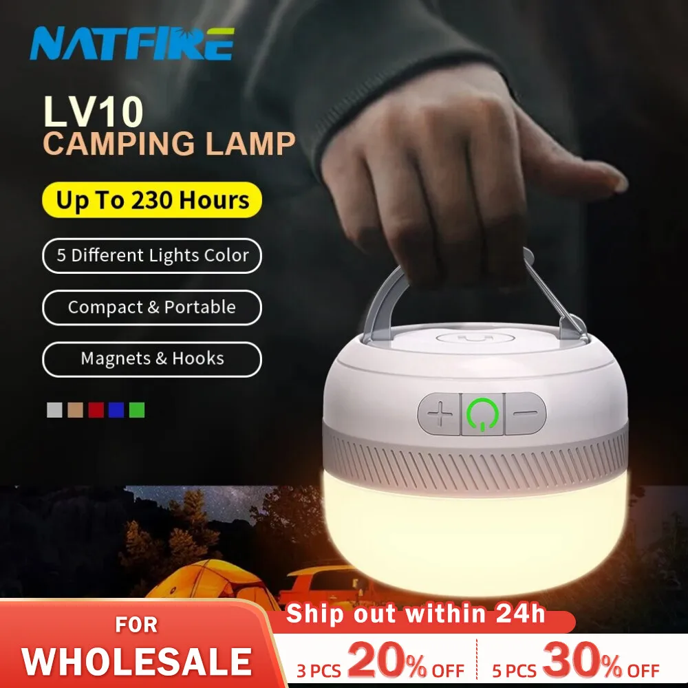 NATFIRE LV10 Camping Light USB C Rechargeable 230 Hours With 5 Colors Flashlight For Outdoor Tent Lamp Emergency Lantern