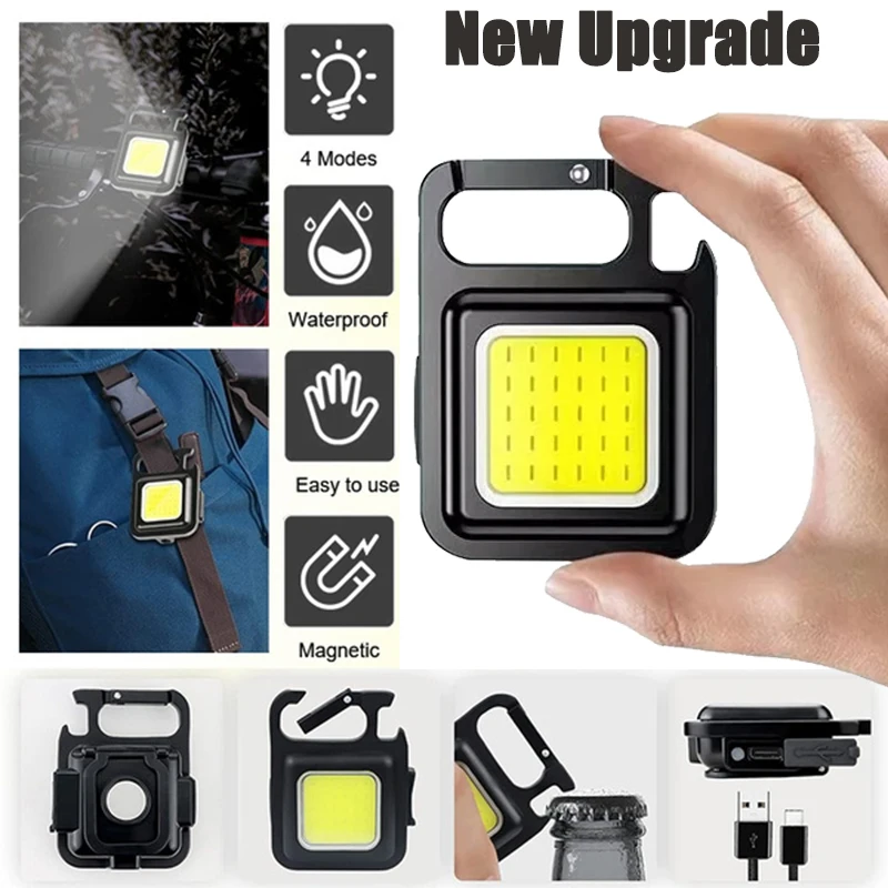 LED Working Light USB Rechargeable Mini Flashlight Portable Bright Keychain Pocket Clip Lantern Outdoor Hiking Fishing Camping