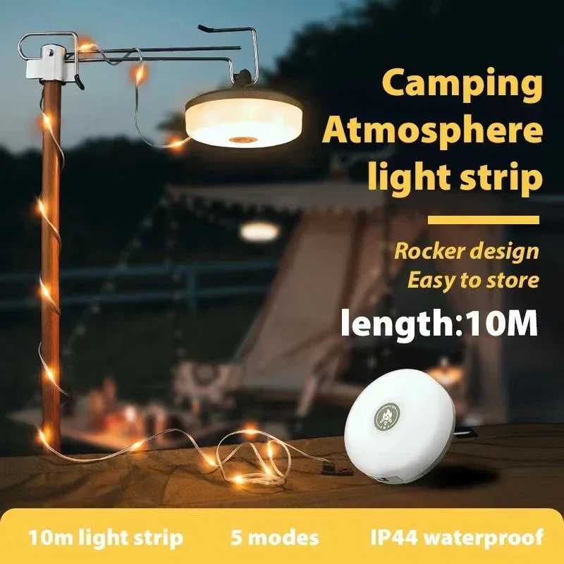 Powerful LED Camping Atmosphere Light Type-C Charging Outdoor Tent Decoration Colorful Light String Strong Magnetic Hanging Lamp