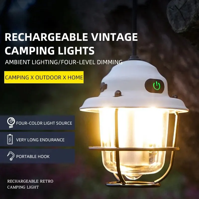 Mini LED Camping Lanterns Type-C Rechargeable Dimming Portable Hanging Tent Light 1200mAh for Hiking Fishing Emergency Lanterns