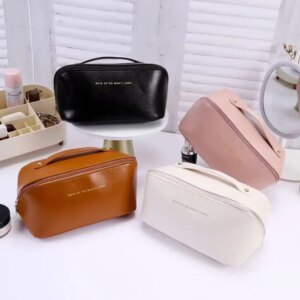 Large Travel Cosmetic Bag for Women Leather Makeup Organizer Female Toiletry Kit Bags Make Up Case Storage Pouch Luxury Lady Box