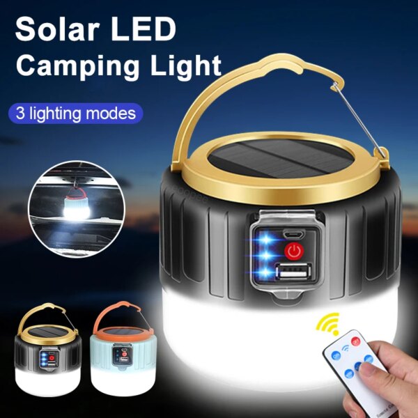 High Power Solar LED Camping Light USB Rechargeable Bulb For Outdoor Tent Lamp Portable Lantern Emergency Lights for Hiking BBQ