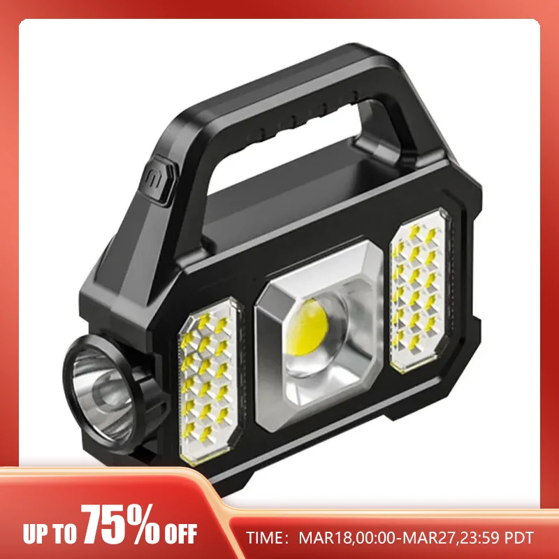 High Power Led Flashlights Rechargeable Camping Work Light Multi Functional Portable Light Solar Charging 6 Lighting Modes