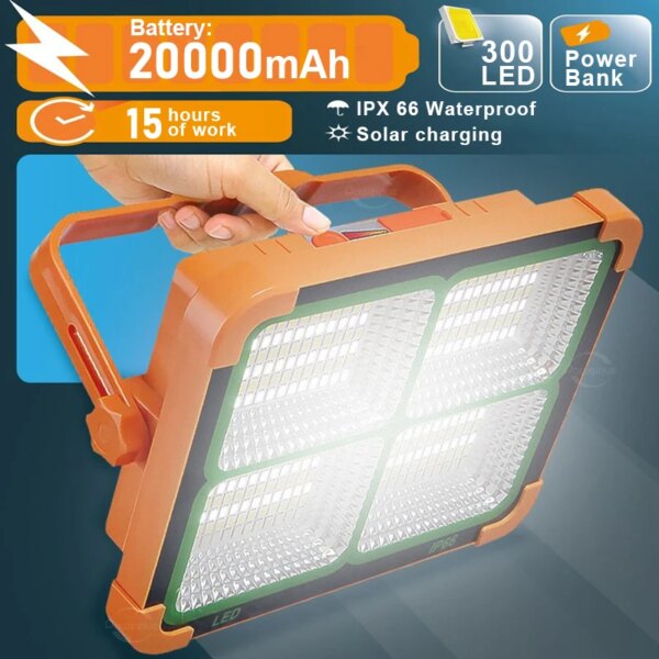 20000mAh Camping Lantern High Solar Rechargeable LED Tent Light with Magnet Powerful Flashlight Power Bank Repair Emergency Lamp