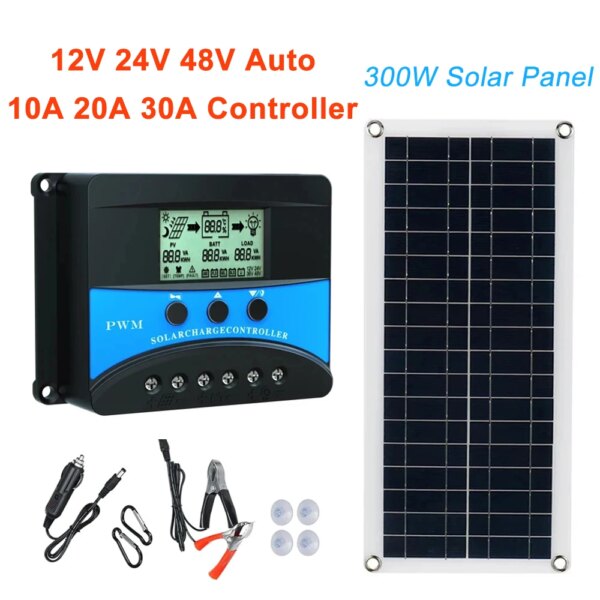 300W Solar Panel Kit 12V Solar Cell 10A 20A 30A Solar Controller Regulator Dual USB Solar Battery Charger For Outdoor Camping RV