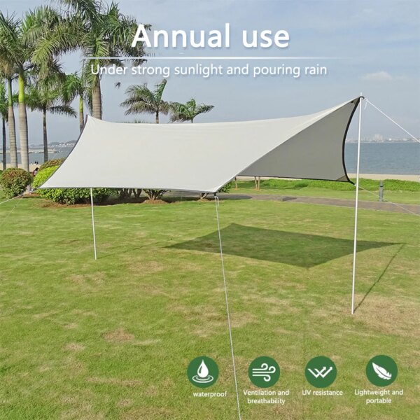 3x4M Foldable Camping Tent Tarp Widened Waterproof Six Corners Camping Awning Sunscreen Picnic Backpacking Supplies
