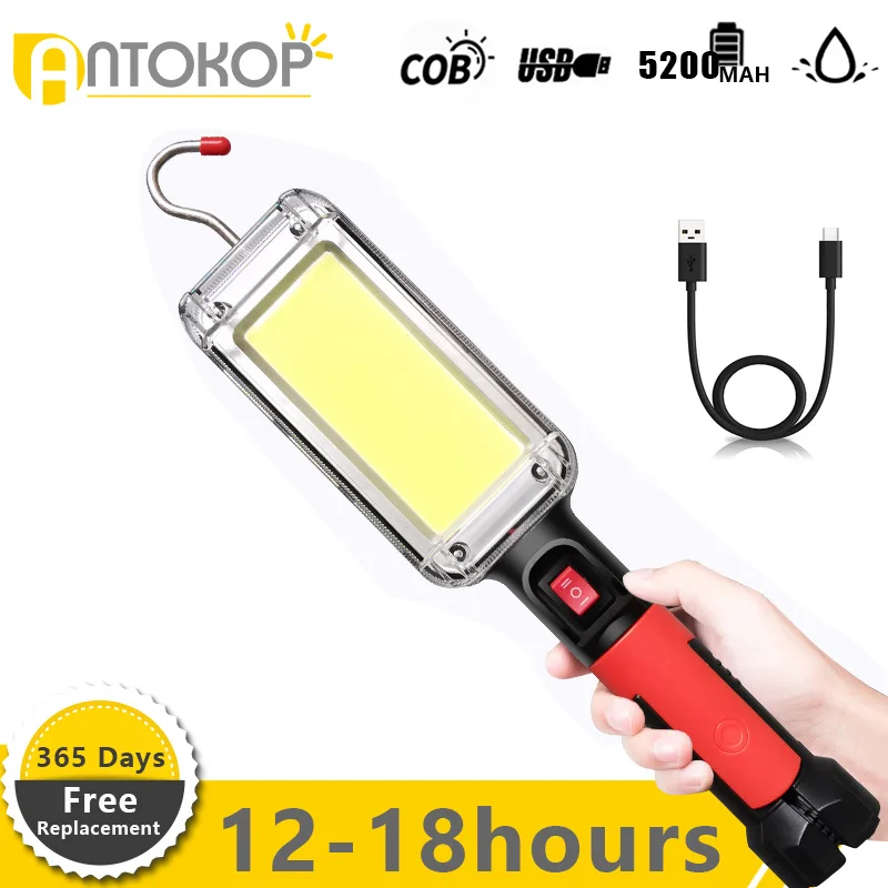 5200mAH Powerful Flashlight 100W Torch USB Rechargeable COB Work Light with Magnet Hook Camping Tent Work Maintenance Lantern