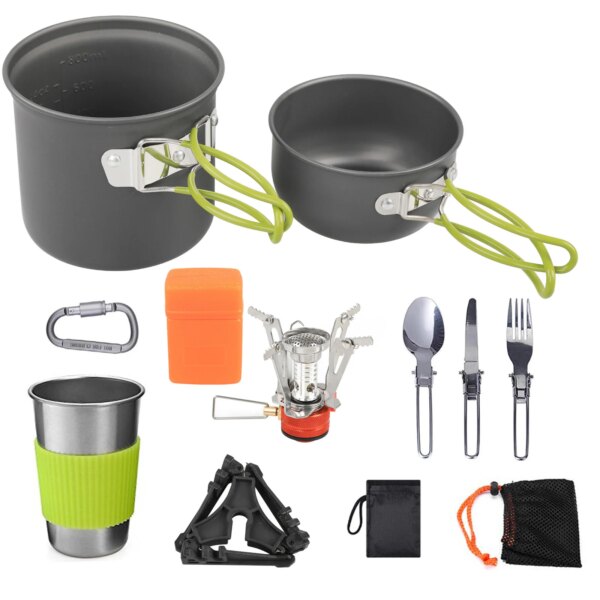 Camping Cookware Mess Kit 1-2 Person Portable Pot and Pan Set Camping Equipment Versatile Camping Cookware Set for Hiking Picnic
