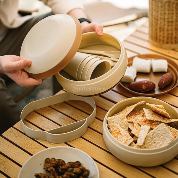 Camping Dinnerware Set Compact Portable Cups and Bowls Set Handle Camping Dishes Set for Outdoor Fishing Picnic Adults