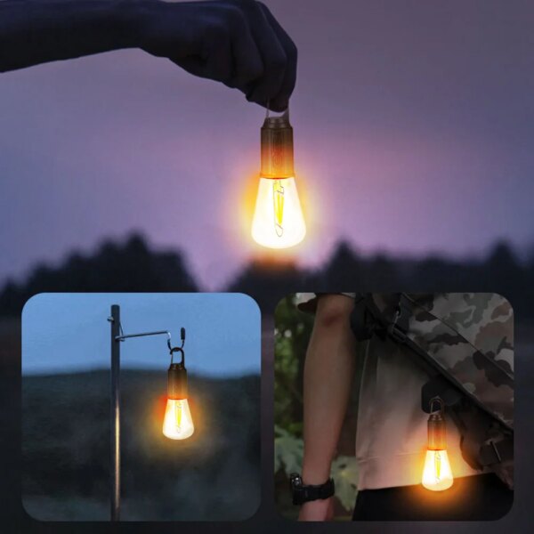 Camping Lantern with Hook Portable Camping Light 600mAh Mini Hook Emergency Light Type C Charging Waterproof for BBQ Exploring
