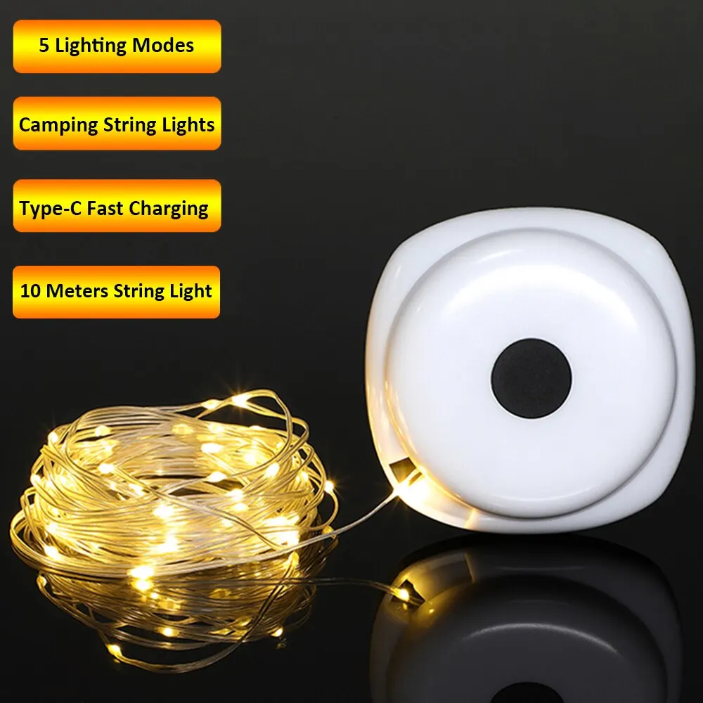 Camping Lights String 2 in 1 USB Rechargeable Outdoor String Lights 5 Lighting Modes Portable Camping Lanterns For Garden Yard