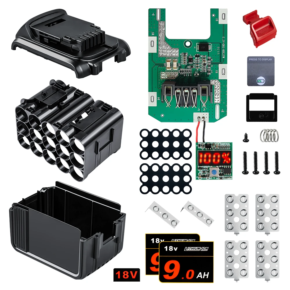 DCB200 9.0Ah Battery Case For DEWALT 18V 20V DIY 3Ah DCB184  Shell Box With BMS PCB Board Charging Protection LED Digital