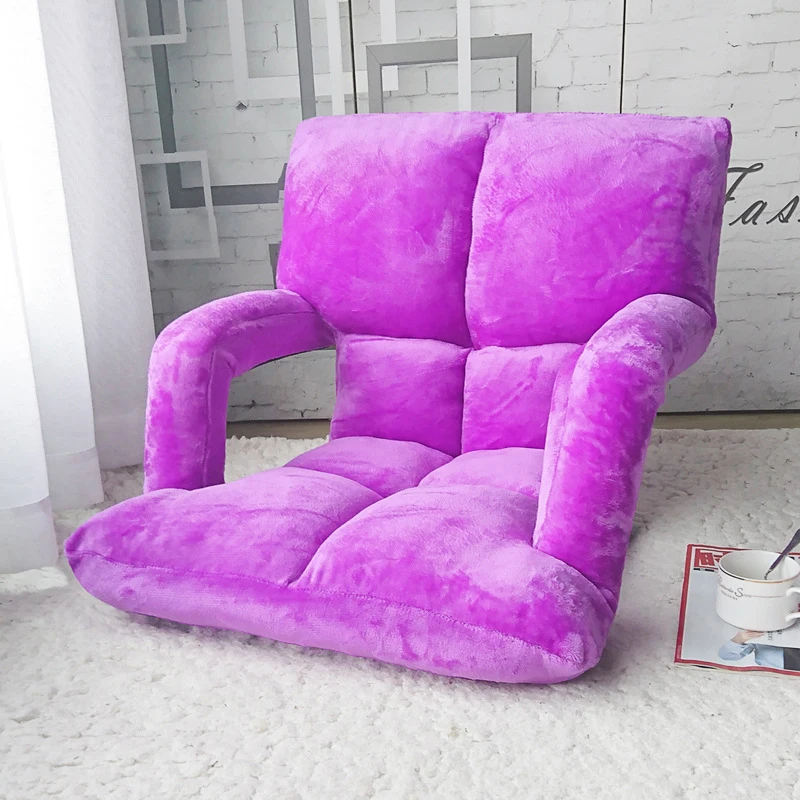 Fabric Flannel Folding Gaming Floor Chair with Armrest, Leisure Lazy Sofa, 6-Position Adjustable Floor Chair for Reading