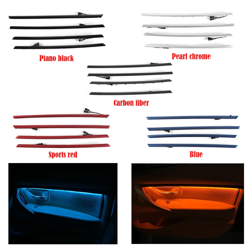 Four Interior Doors Panel LED Decorative Trims Lights With Blue And Orange Colors Atmosphere Lights For BMW 3 Series F30 12-18