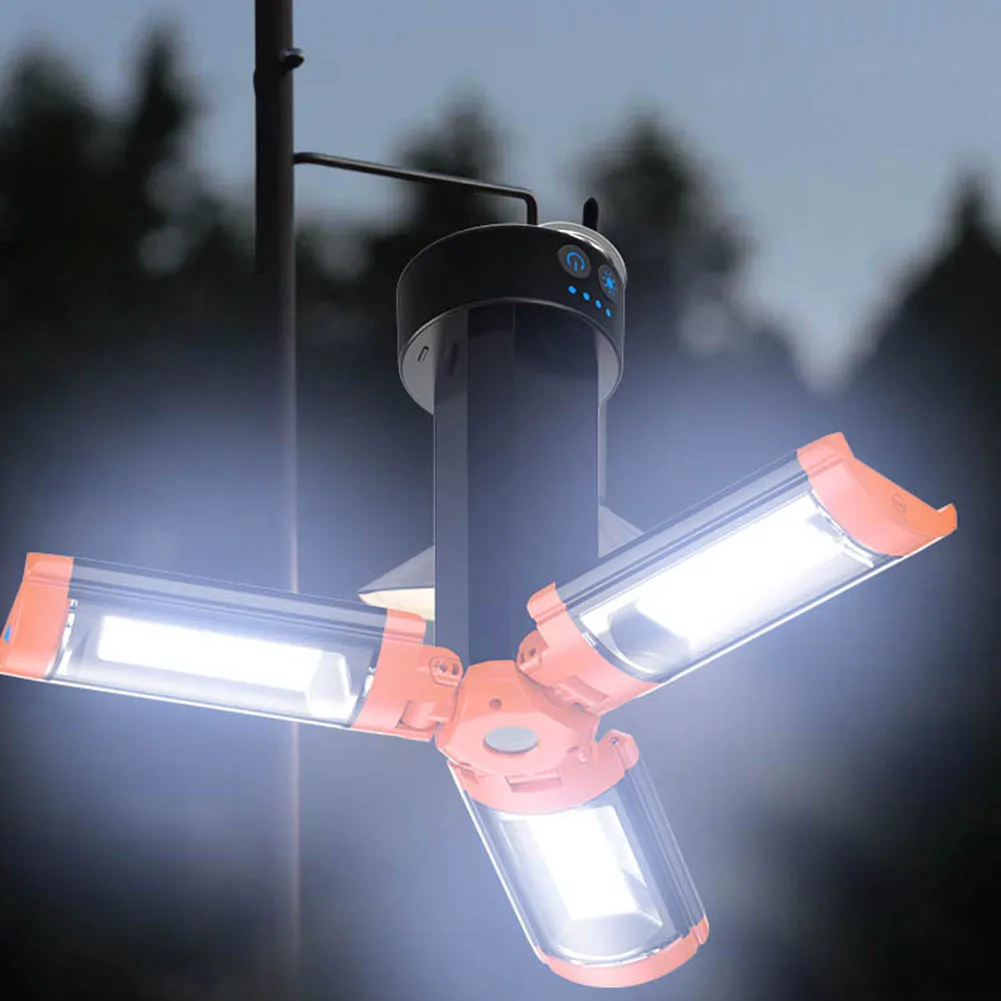 LED Work Light with Tripod Stand Folding Holder Support Lamp Hanging Hook 4 Modes IP65 Waterproof Power Bank for Outdoor Fishing