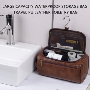 Leather Toiletry Bag for Men Women Dopp Kit Mens Hanging Toiletry Bag Travel Toiletry Bag for Traveling Large Cosmetic Bag for T