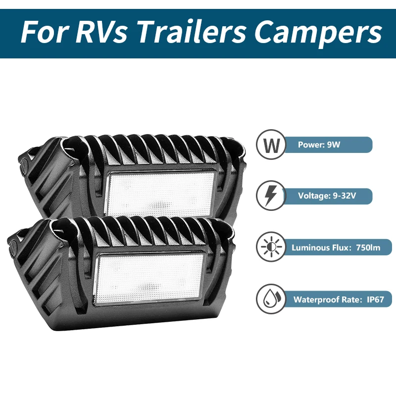 MICTUNING 2Pcs RV Exterior LED Porch Utility Light 12V 750 Lumen Awning Lights Replacement Lighting For RVs Trailers Campers