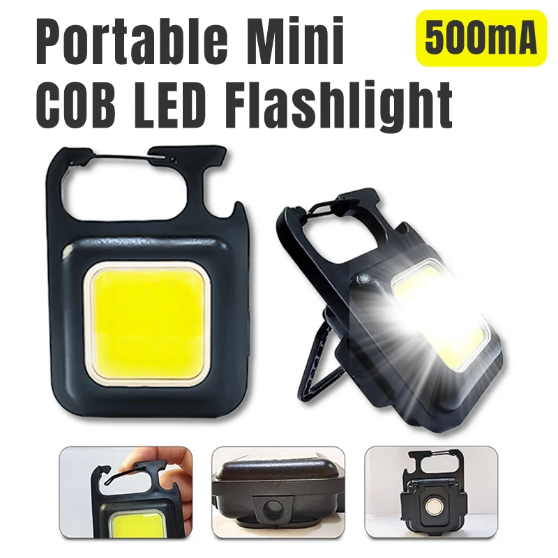 Mini COB Keychain Light Portable LED Work Light USB Rechargeable Pocket Flashlight Waterproof Outdoor Camping Fishing Lamp