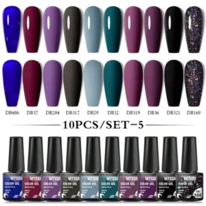 Mtssii 10PCS Purple Gel Nail Polish Set Glitter Semi Permanent Hybrid Gel Varnish Soak Off UV Lamp For Manicure Art Nail Gel Kit
