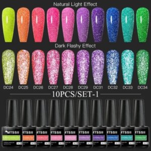 Mtssii 10Pcs/set Reflective Nail Polish Gel Set 6ml Semi Permanent UV Led Gel  Soak Off Nail Lacquers Base Top Coat Varnish Kit
