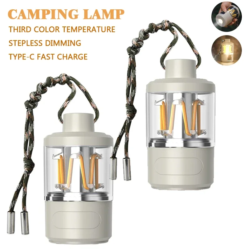 Multifunctional Portable Camping Lamp Dimming Tungsten Light Type-C Rechargeable Outdoor Emergency Tent Lantern Flashlight