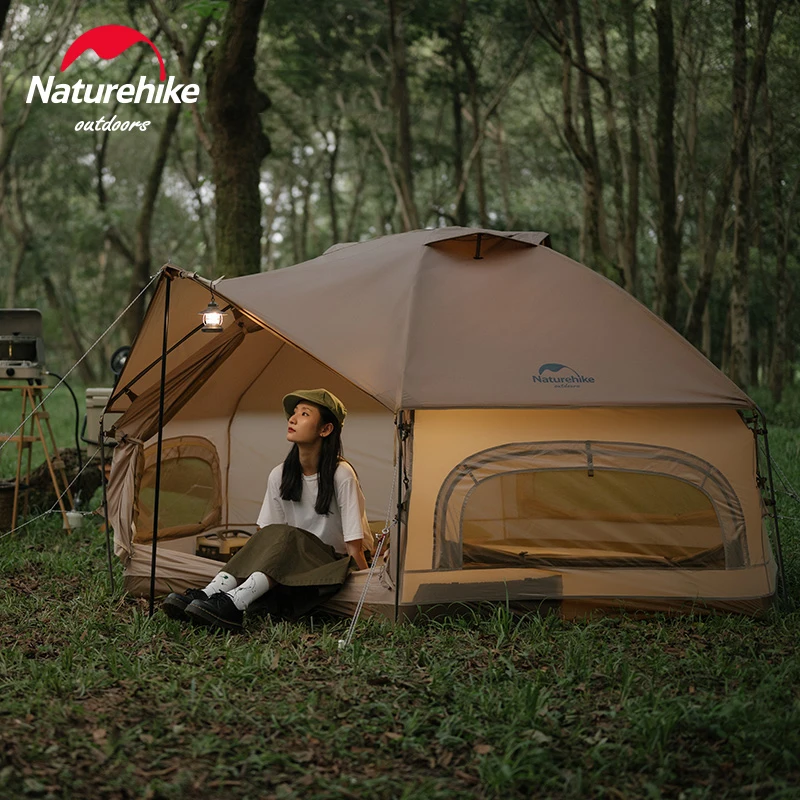 Naturehike Hexagonal Outdoor Tent One-piece Bracket One Door Three Windows 3-4 Persons Camping ventilation Waterproof Tent