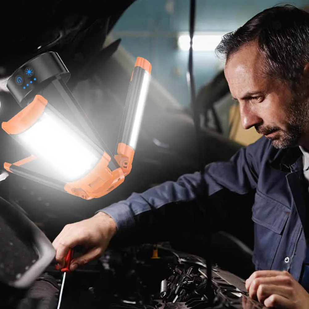 Outdoor Camp Lantern with Tripod Stand Folding LED Work Light Hanging Hook Power Bank Holder Support Lamp for Outdoor Picnic BBQ