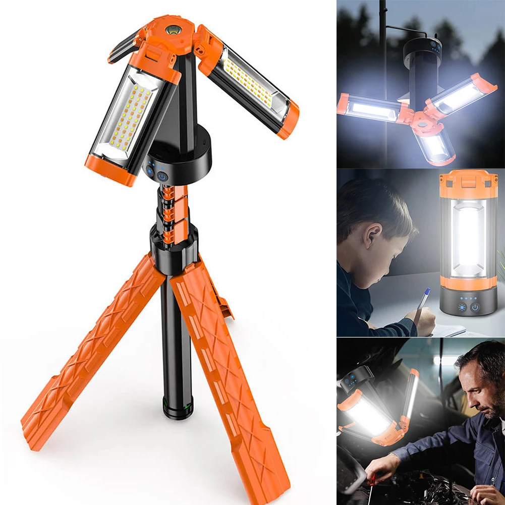 Outdoor Camp Lantern with Tripod Stand Folding LED Work Light Hanging Hook Power Bank Portable Camping Light for Outdoor Fishing