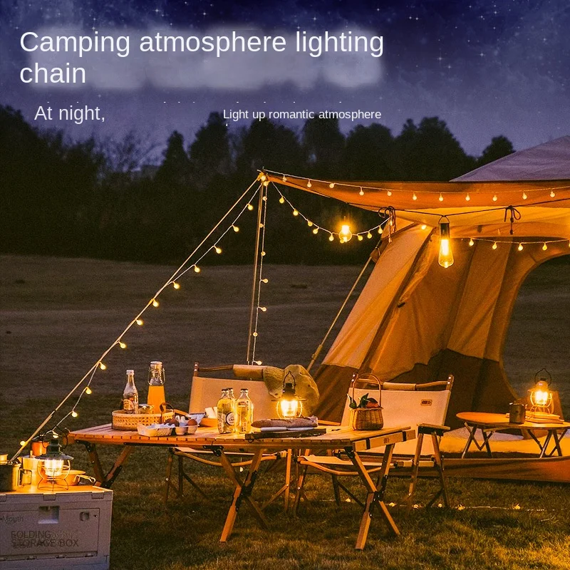 Outdoor Camping Atmosphere Light LED Ball Light String Tent Camping Light with Decorative Color Light Solar Ceiling Light Strip
