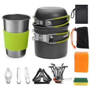 Outdoor Camping Cookware Portable Mess Kit Camping Pot and Pans Cooking Set For Hiking Backpacking Picnics