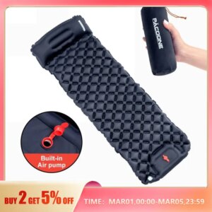 Outdoor Camping Inflatable Mattress Sleeping Pad With Pillows Ultralight Air Mat Built In Inflator Pump Hiking
