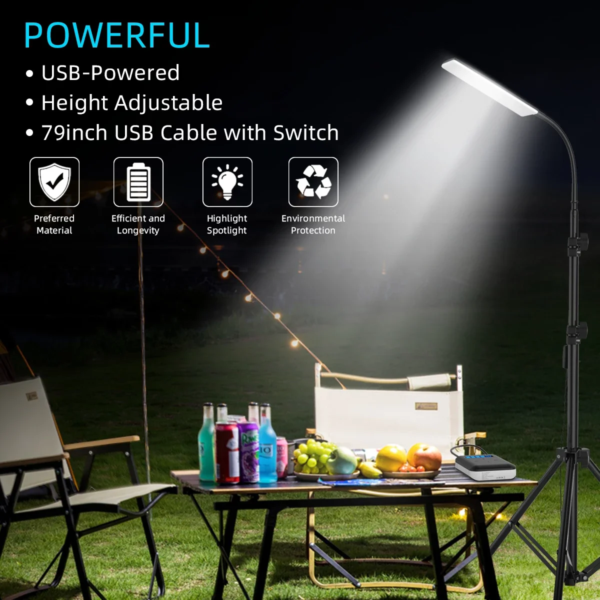 Outdoor Portable LED Camping Lantern Adjsutable Tripod Stand  Emergency Light Outdoor Work BBQ USB Light Powerful Light