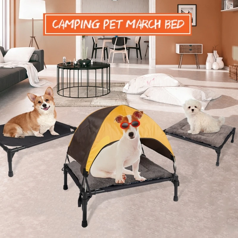 Outdoor Raised Dog Cot Bed with Removable Canopy-Shade Tent Cooling Camping Elevated-Dog Bed Portable Small Dog Tent 24BD