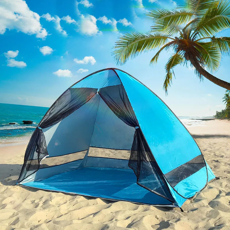 Pop Up Quick Open Beach Tent 1-2persons Anti-mosquito UV Protection Automatical Outdoor Camping Portable Sunshade Mesh Curtain
