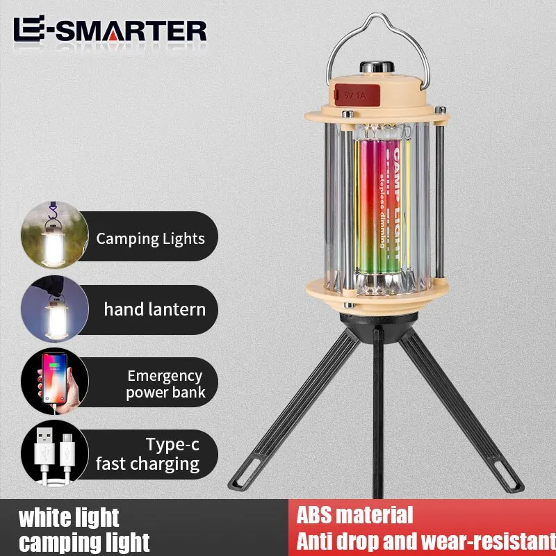 Portable LED Camping Lantern Dimmable Hanging Lamp Outdoor Waterproof Lighting Fishing Tent Emergency Light With Tripod And Hook