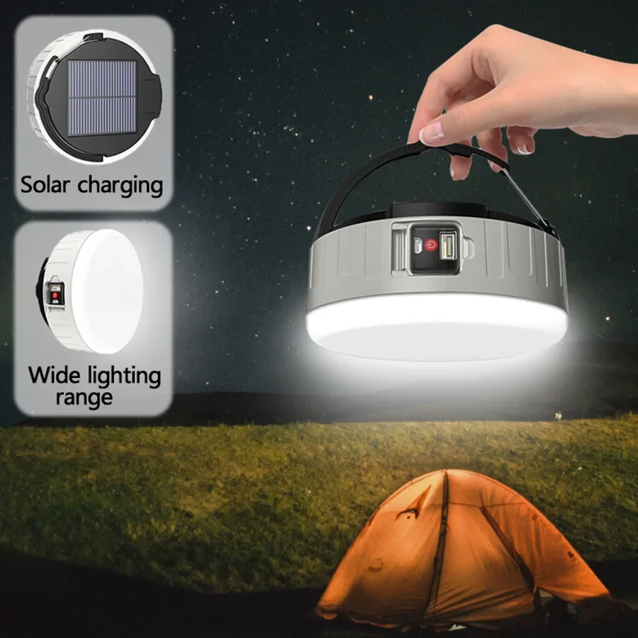 Portable Led Outdoor Solar Lights 3 Modes Rechargeable Emergency Night Market Light Home Waterproof Tent Lamp for Hiking Camping
