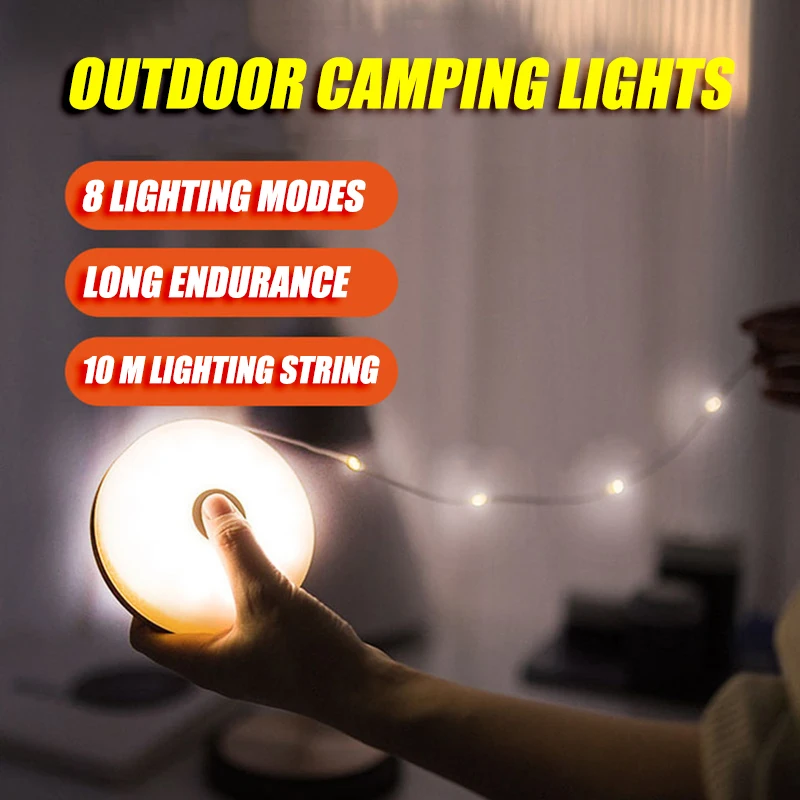 Powerful LED Camping Atmosphere Light Type-C Charging Outdoor Tent Decoration Colorful Light String Strong Magnetic Hanging Lamp