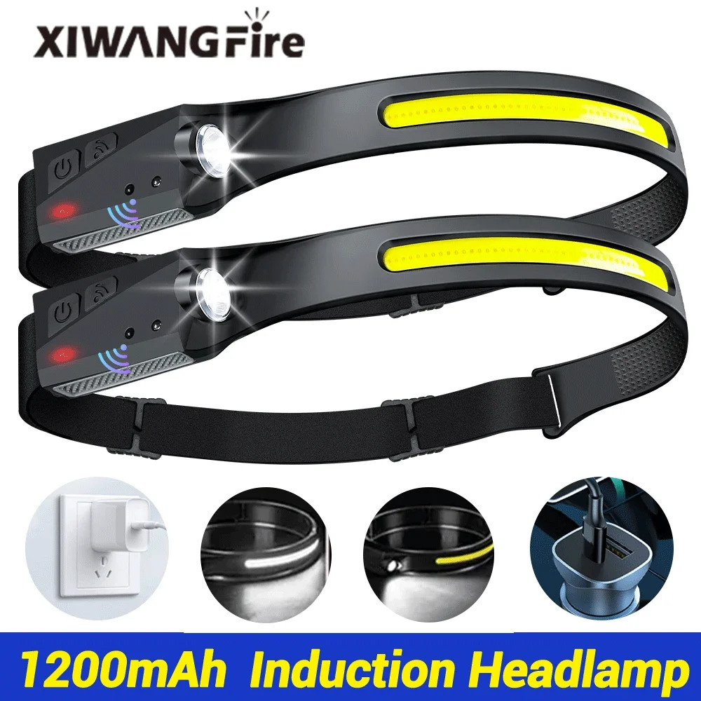 Powerful LED Induction Headlamp XPE+COB Head Flashlight USB Rechargeable Camping Fishing Search Light Waterproof Headlight