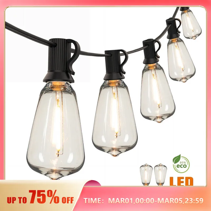 ST38 String Lights Outdoor Garland Connectable Shatterproof Waterproof Plastic LED Bulb Dimmable Patio Garden Decor Fairy Lighst
