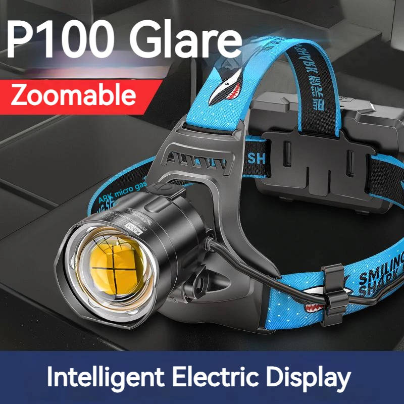 Smilling Shark K808 Super Bright Headlight LED P100 8000LM Headlamp Rechargeable Zoomable Head Flashlight for Camping Hiking