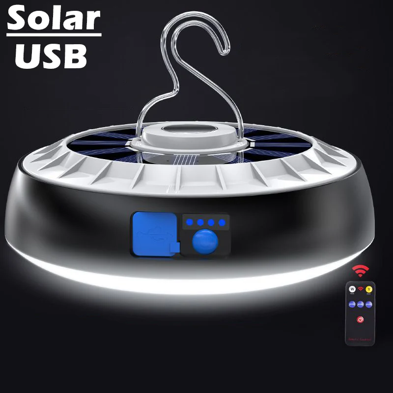 Solar Camping Light Rechargeable Remote Control LED Camping Lantern with Magnet Strong Light Portable Tent Lights Work Lighting