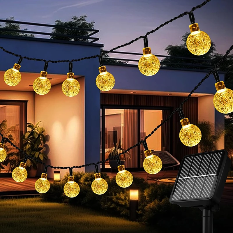 Solar String Lights Outdoor Crystal Fairy Light Chritmas Garland 8 Modes Waterproof Patio Light for Garden Party Decor