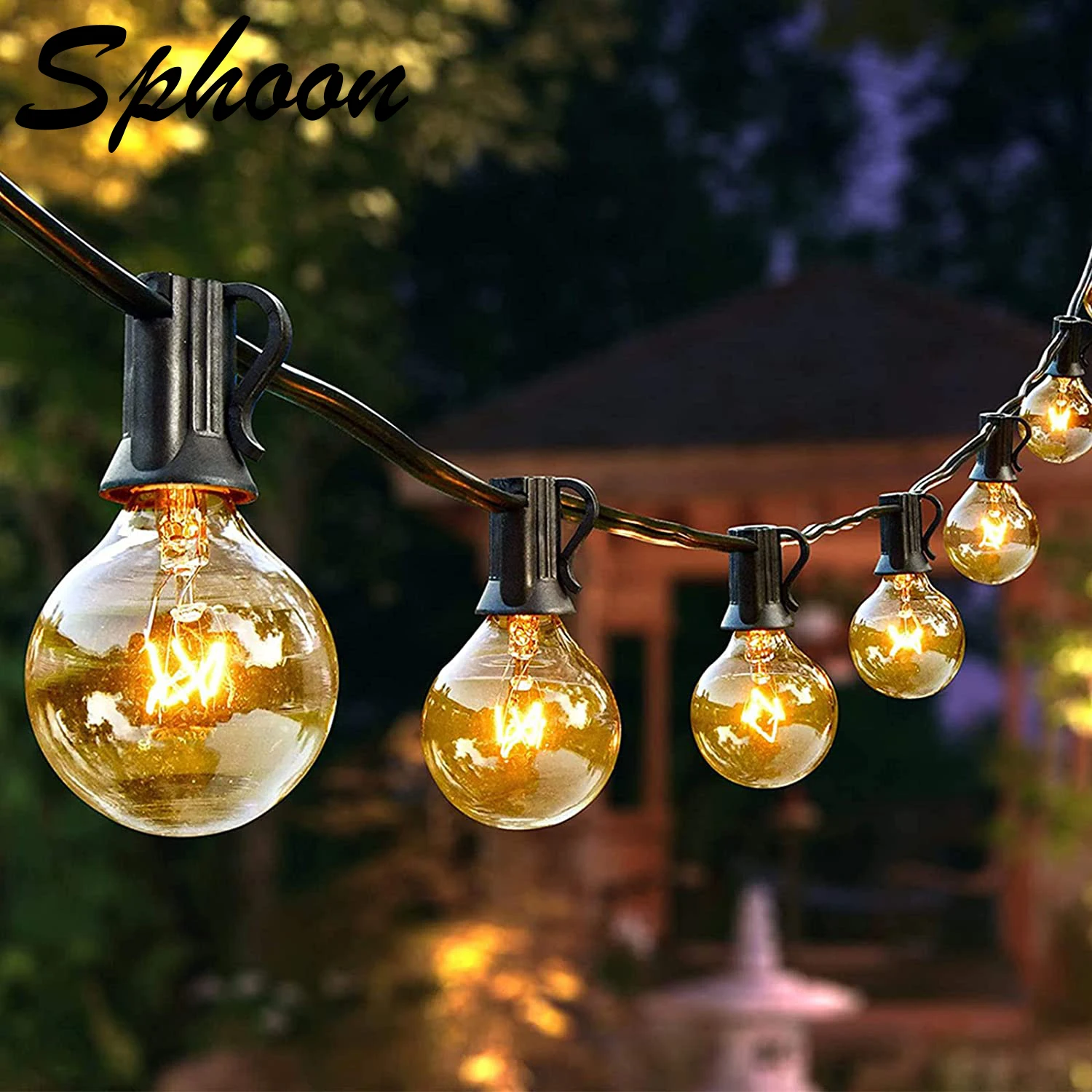 Sphoon 50FT Globe Patio Garland String Lights G40 7W Incandescent Bulb Connectable Hanging Christmas Lights for Backyard Porch