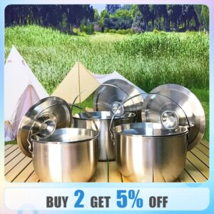 Stainless Steel Soup Pot Stock Pot Set with Lid Kitchenware Stew Pot Cooking Tools Cookware Kitchen Accessories Camping Tablewar