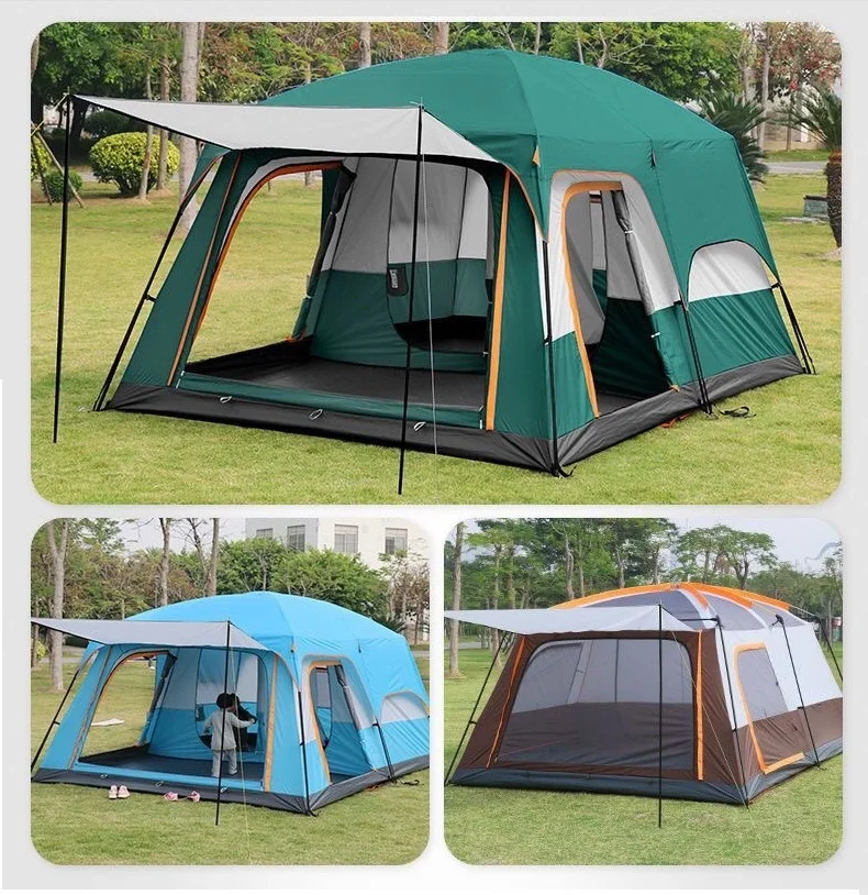 Two Rooms Family Tent Leisure Camping Two Layer 4/6/8 Person Thickened Rainproof Large Family Tent