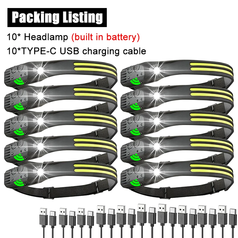 USB Rechargeable LED Sensor Headlamp XPE+COB Headlight Head Torch Work Light Waterproof Headlamp For Fishing Camping Lantern