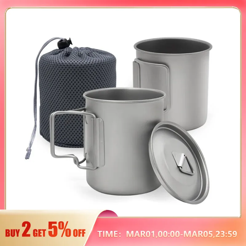 Ultralight Camping Mug Titanium Cup Tourist Tableware Picnic Utensils Outdoor Kitchen Tableware Equipment Cookware Coffee Cup