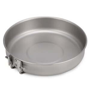 Ultralight Titanium Frypan Outdoor Camping Hiking Picnic Cooking Frying Pan 750ml with Foldable Handle for Camping Hiking Picnic