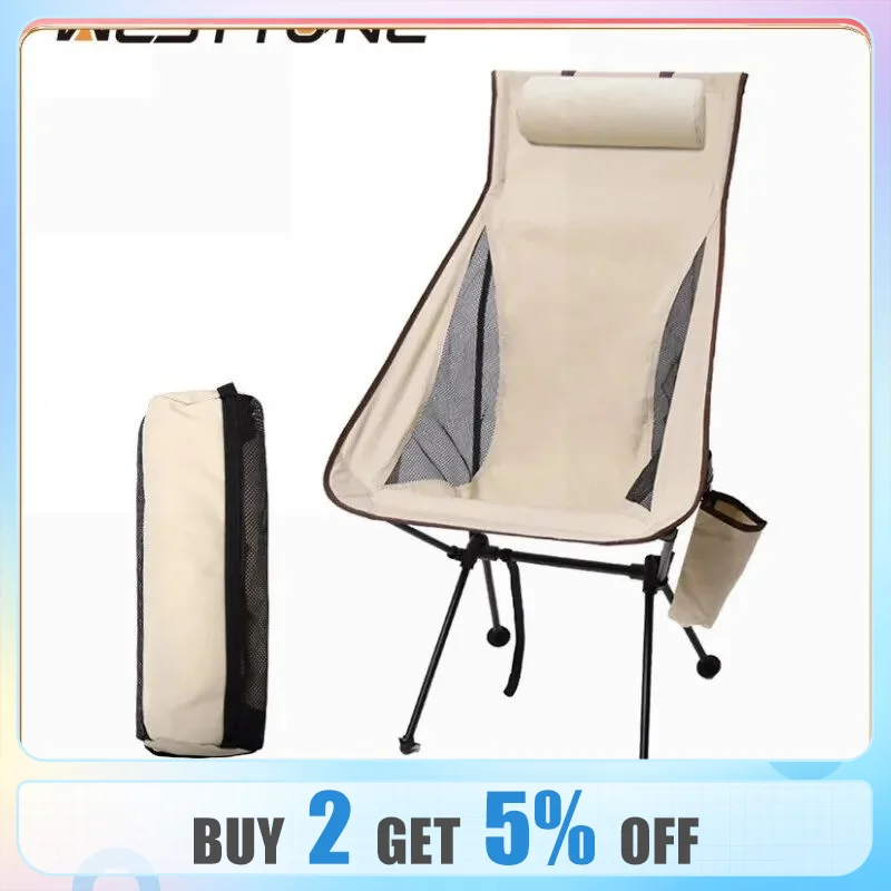 WESTTUNE Portable Folding Camping Chair with Headrest Lightweight Tourist Chairs Aluminum Alloy Fishing Chair Outdoor Furniture